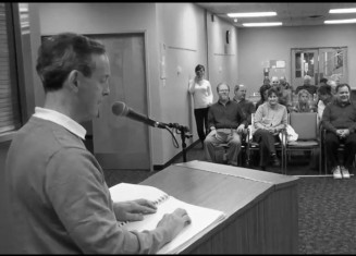 Graeme McCreath reading an excerpt from The Politics of Blindness at the book launch in March 2011.